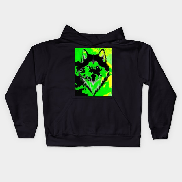 Wolf Portrait Abstract Design Kids Hoodie by vnteees1